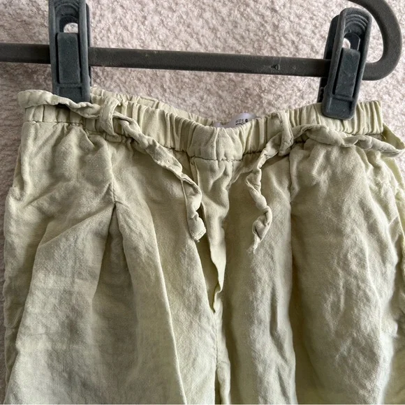 Zara Girls Linen Relaxed Elastic Waist Pleated Kids Pants Yellow Green Size 6 - Picture 4 of 9